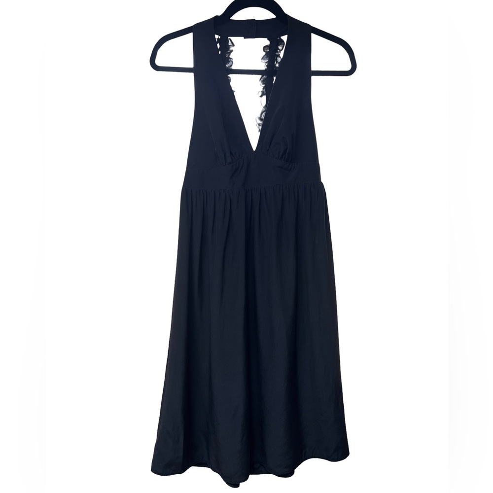 Amanda Uprichard Little Black Dress Halter Neck Open Back Floral Medium Y2K